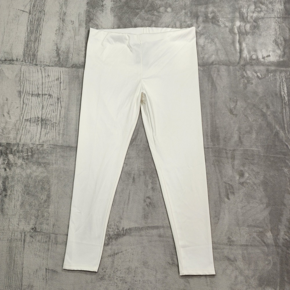 NEW H&M Leggings Womens XXL White High Rise Ribbed Ankle‎ Stretch Pull On Casual